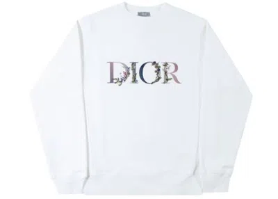 Pre-owned Dior Men's  Floral Logo Crewneck Sweatshirt In White