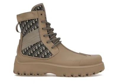 Pre-owned Dior Men's  Garden Lace Up Ankle Boots Rubber Sneakers In Brown/beige