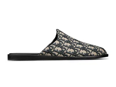 Pre-owned Dior Men's  In Mule Sneakers In Beige/black  Oblique Jacquard