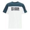 Dior Men's  Logo Printing Colorblock Round Neck Short Sleeve Green T-shirt In White