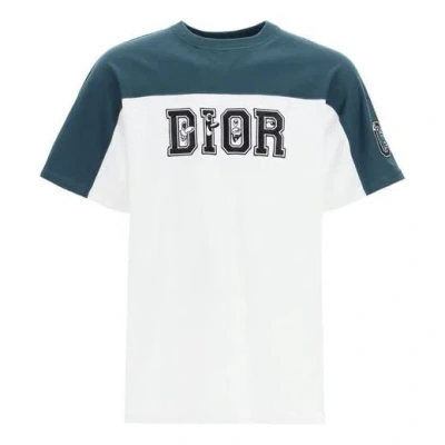 Dior Men's  Logo Printing Colorblock Round Neck Short Sleeve Green T-shirt