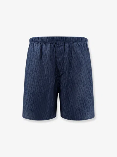 Dior Men  Oblique Cotton And Silk Shorts In Blue