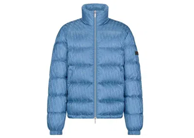 Pre-owned Dior Men's  Oblique Down Jacket In Light Blue Technical Jacquard
