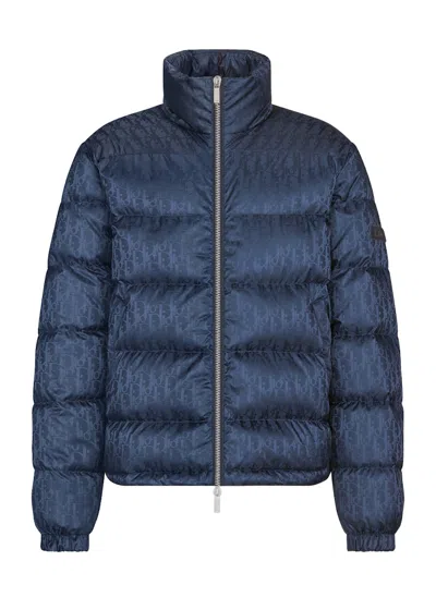 Pre-owned Dior Men's  Oblique Down Jacket In Navy Blue Technical Jacquard