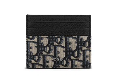 Pre-owned Dior Men's  Oblique Jacquard (6 Slot) Card Holder In Beige Black