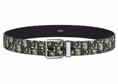 Pre-owned Dior Men's  Oblique Jacquard Belt In Beige/black