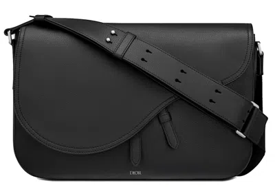 Pre-owned Dior Men's  Saddle Messenger Bag Grained Calfskin In Black