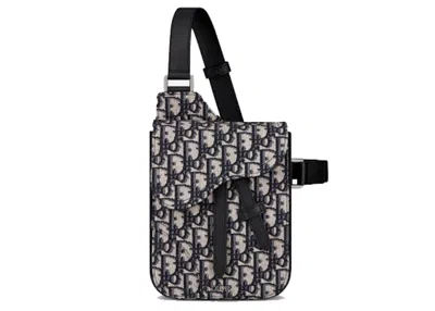 Pre-owned Dior Men's  Saddle Pouch Oblique Jacquard In Beige/black