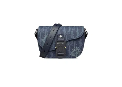 Pre-owned Dior Men's  Saddle Pouch With Strap In Denim Blue