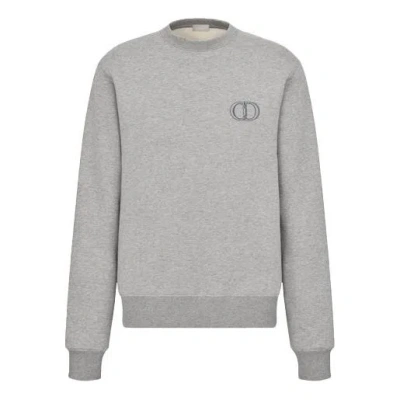 Dior Men's  Ss21 Logo Pattern Embroidered Round Neck Long Sleeves Gray