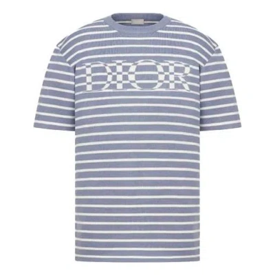 Dior Men's  Ss21 Material Stripe Short Sleeve Blue