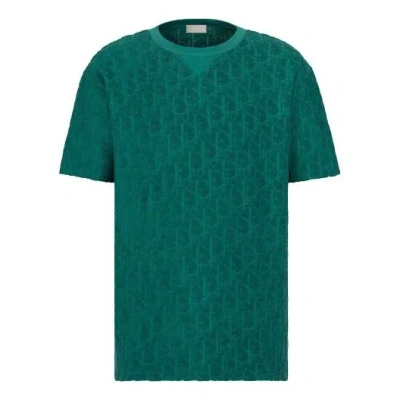 Dior Men's  Ss21 Oblique Printing Cotton Round Neck Short Sleeve Green