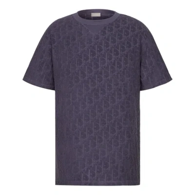 Dior Men's  Ss21 Oblique Printing Cotton Round Neck Short Sleeve Purple