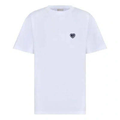 Dior Men's  Ss22 Cotton Plain Weave Knit Material Cd Heart Short Sleeve White T-shirt