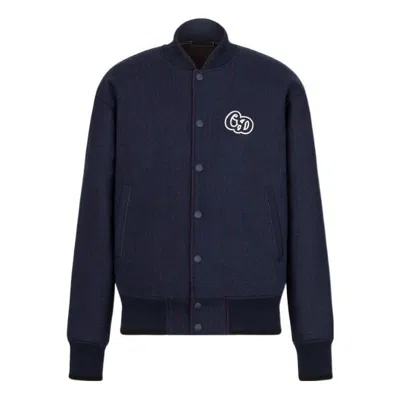 Dior Men's  Ss22 Logo Printing Stripe Long Sleeves Jacket Autumn Blue