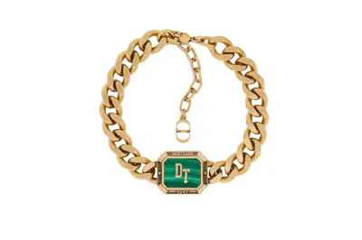 Pre-owned Dior Men's  Tears Chain Link Bracelet In Gold/malachite