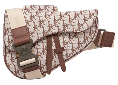 Pre-owned Dior Men's  X Cactus Jack Oblique Jacquard Saddle Bag In Coffee Brown
