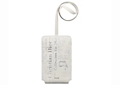 Pre-owned Dior Men's  X Daniel Arsham Phone Holder Newspaper Print Grained Calfskin In White