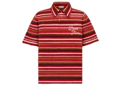 Pre-owned Dior Men's  X Denim Tears Polo Mohair Knit Shirt In Brown/red In Multi