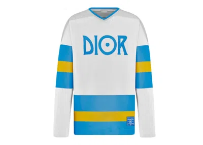 Pre-owned Dior Men's  X Jack Kerouac Hockey Jersey In White/light Blue