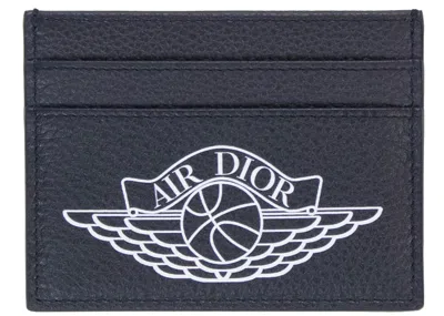 Pre-owned Dior Men's  X Jordan Wings Card Holder (4 Card Slot) In Navy Blue