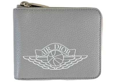Pre-owned Dior Men's  X Jordan Wings Zip Wallet (4 Card Slot) In Grey