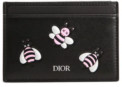 Pre-owned Dior Men's  X Kaws Card Holder Pink Bees In Black
