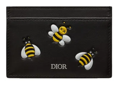 Pre-owned Dior Men's  X Kaws Card Holder Yellow Bees In Black