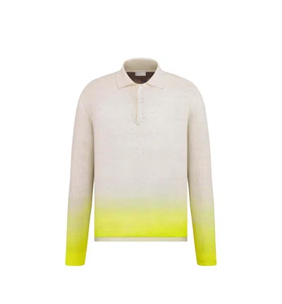 Pre-owned Dior Men's  X Kaws Longsleeved Polo Shirt In White And Yellow Cotton Jacquard