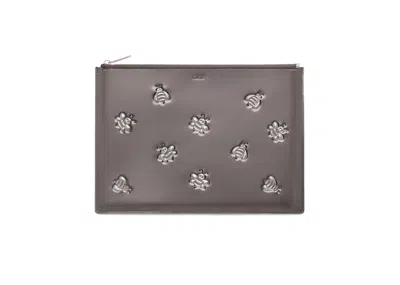 Pre-owned Dior Men's  X Kaws Pouch Calfskin Bee Print In Silver
