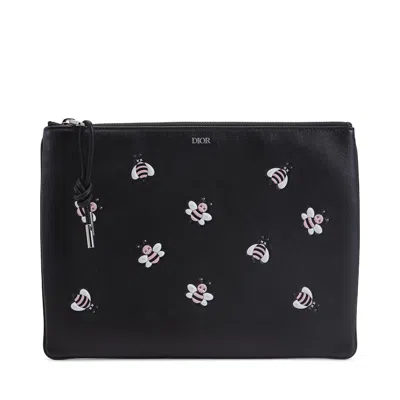 Pre-owned Dior Men's  X Kaws Pouch Pink Bees In Black
