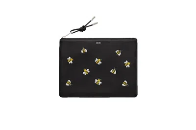 Pre-owned Dior Men's  X Kaws Pouch Yellow Bees In Black