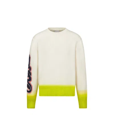 Pre-owned Dior Men's  X Kaws Sweater In White And Yellow Wool Knit