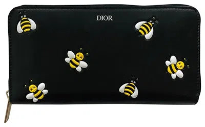 Pre-owned Dior Men's  X Kaws Wallet Yellow Bees In Black