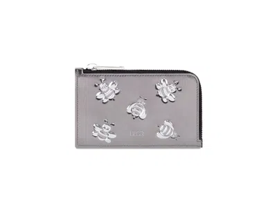 Pre-owned Dior Men's  X Kaws Zipped Card And Coin Holder Bee Print In Silver