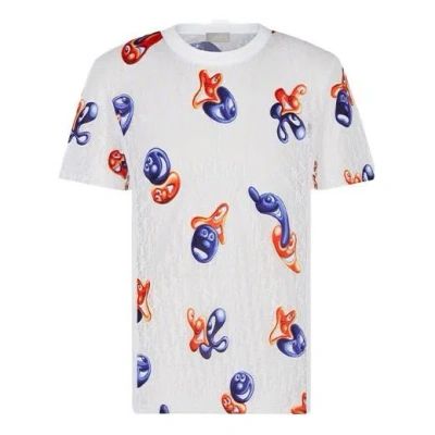 Dior Men's  X Kenny Scharf Crossover Fw21 Logo Printing Loose Round Neck Short Sleeve White