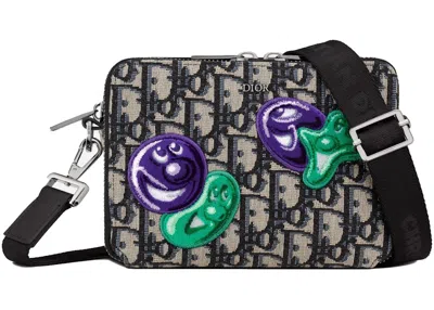 Pre-owned Dior Men's  X Kenny Scharf Pouch With Shoulder Strap In Beige/black