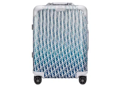 Pre-owned Dior Men's  X Rimowa 4wheel Cabin Suitcase Aluminium  Oblique In Blue Gradient