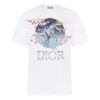 Dior Men's  X Sorayama Crossover Sakura Dragon Printing Short Sleeve White