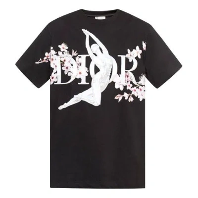 Dior Men's  X Sorayama Crossover Sakura Printing Short Sleeve Black