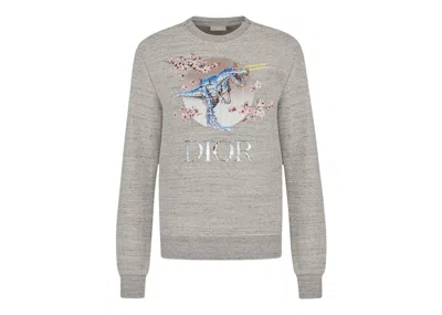 Pre-owned Dior Men's  X Sorayama Tyrannosaurus Rex Cherry Blossom Crewneck Sweatshirt In Gray