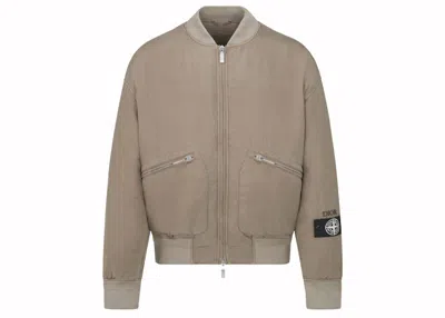 Pre-owned Dior Men's  X Stone Island Habotai Silk Blend Bomber Jacket In Brown