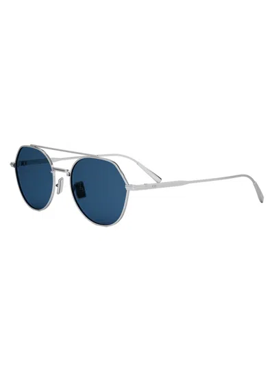 Dior Blacksuit R6u Round Sunglasses, 54mm In Silver/blue Solid