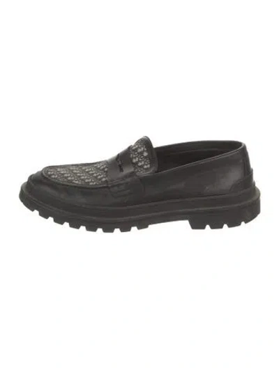 Pre-owned Dior Men Diorissimo Pattern Leather Loafers In Black