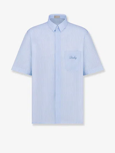 Dior Men Ling Cotton Striped Shirt In Blue