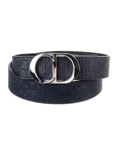 Pre-owned Dior Men Embossed Leather Belt Kit In Blue