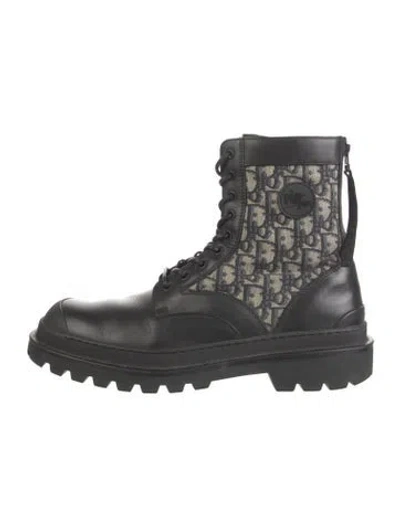 Pre-owned Dior Men Explorer Oblique Jacquard Combat Boots In Black
