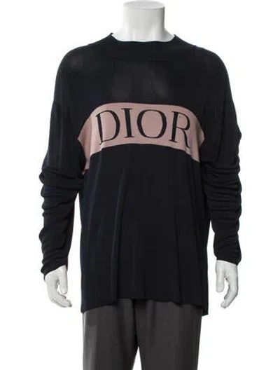 Pre-owned Dior Men Graphic Print Crew Neck Henley In Blue