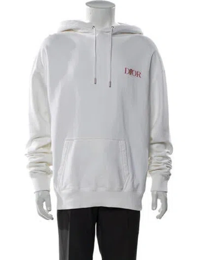 Pre-owned Dior Men Graphic Print Crew Neck Hoodie In White
