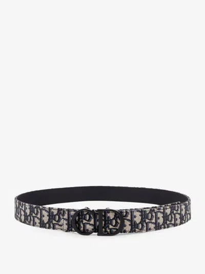 Dior Men Leather And  Oblique Jacquard Fabric Belt In Multi